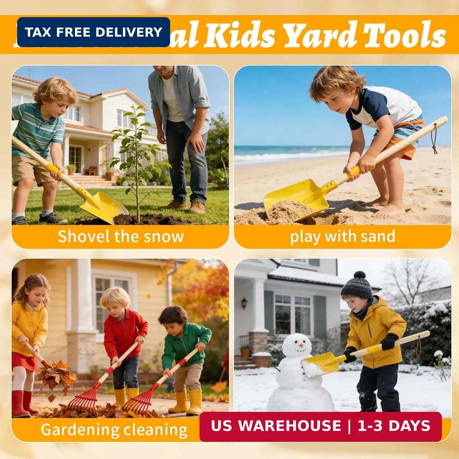 2 Pcs Kids Rake and Shovel Set,28″ Toddler Size Metal Snow Shovel & Leaves Rake