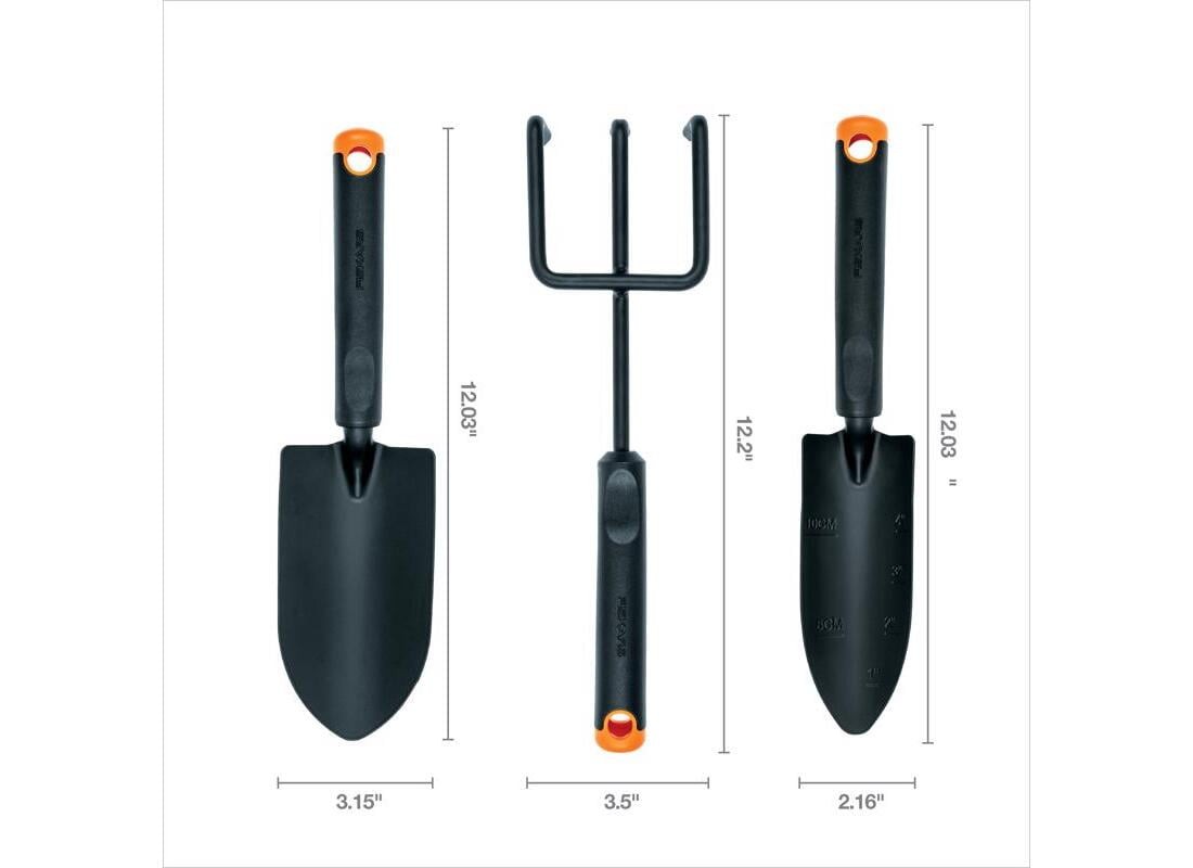3Piece Garden Tool Set-Trowel,Transplanter,Cultivator,Rust-Resistant Steel Heads