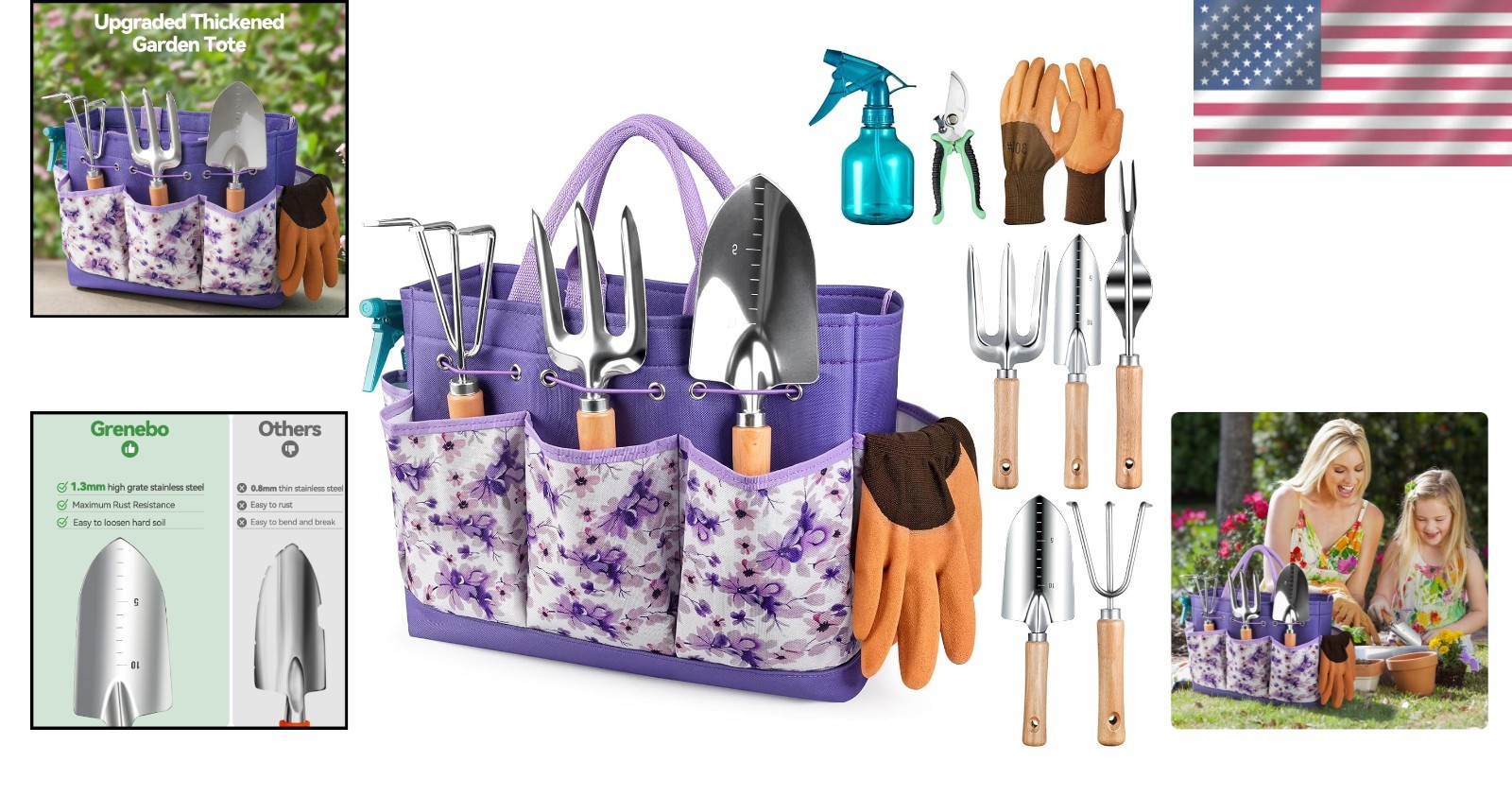 9-Piece Gardening Tools Set with Organizer Bag