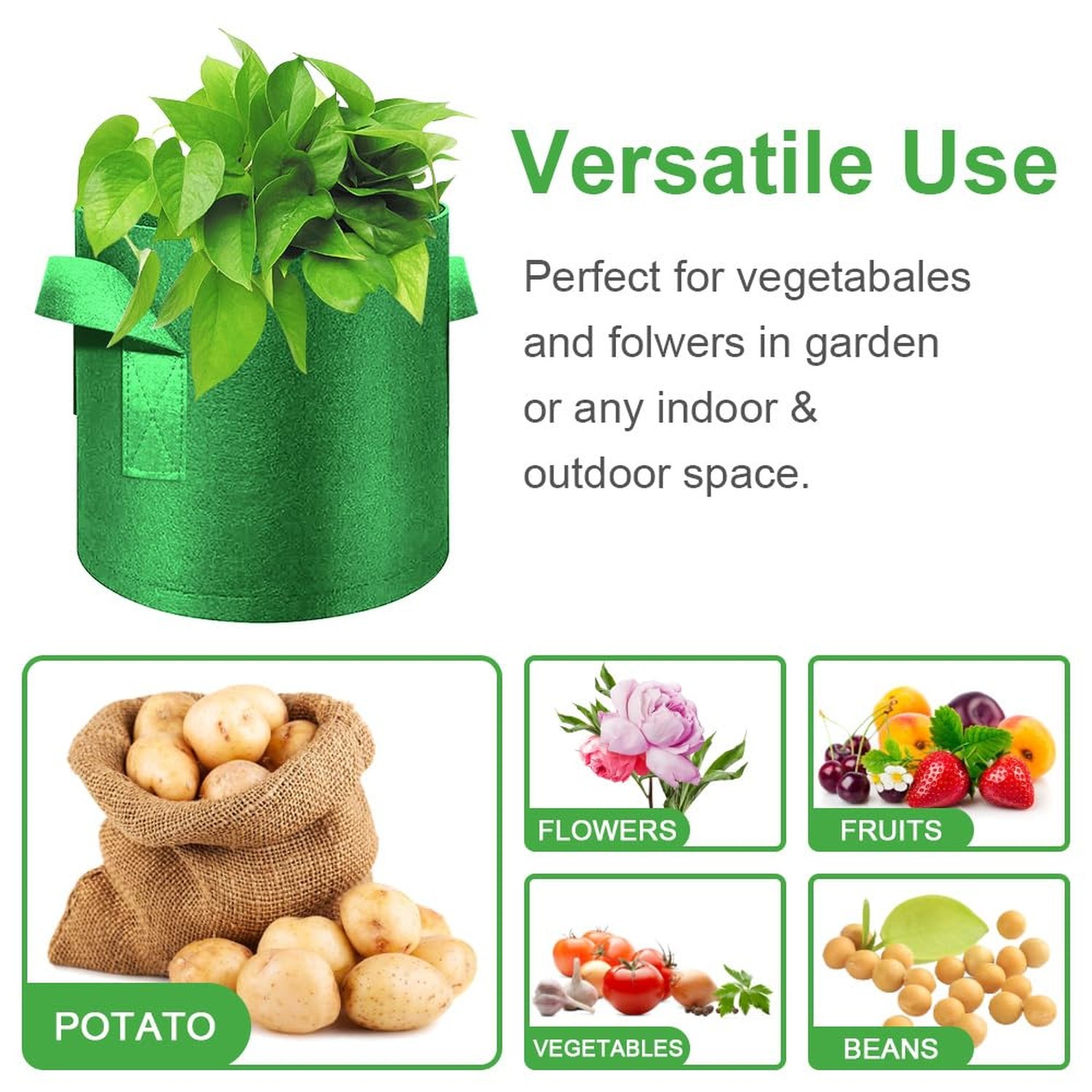 5-Pack 3 Gallon Grow Bags Heavy Duty Thickened Nonwoven Fabric Pots with Hand…