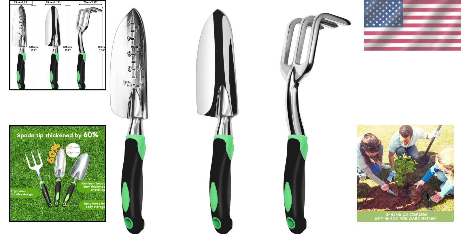 Heavy-Duty Aluminum Garden Tool Set – 3-Piece Ergonomic Design in Black & Green
