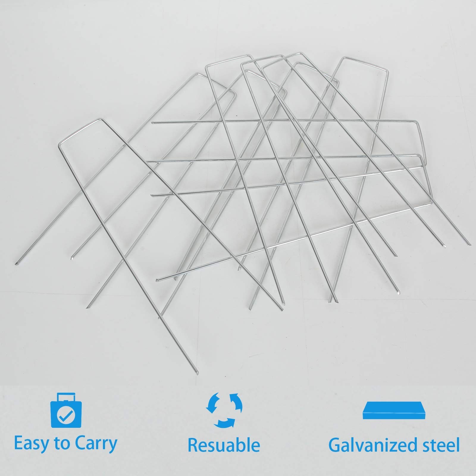 LANIAKEA Garden Stakes 8 Inch Metal Garden Staples 200 Pack Galvanized Landsc…