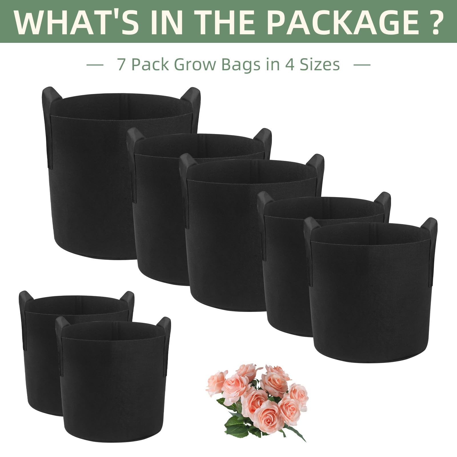 LITLANDSTAR 7 Pack Black Grow Bags, Thickened Nonwoven Plant Fabric Pots with…