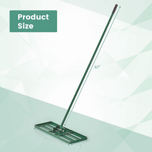 30 x 10 Inch Lawn Leveling Rake with Ergonomic Handle-Green – Color: Green