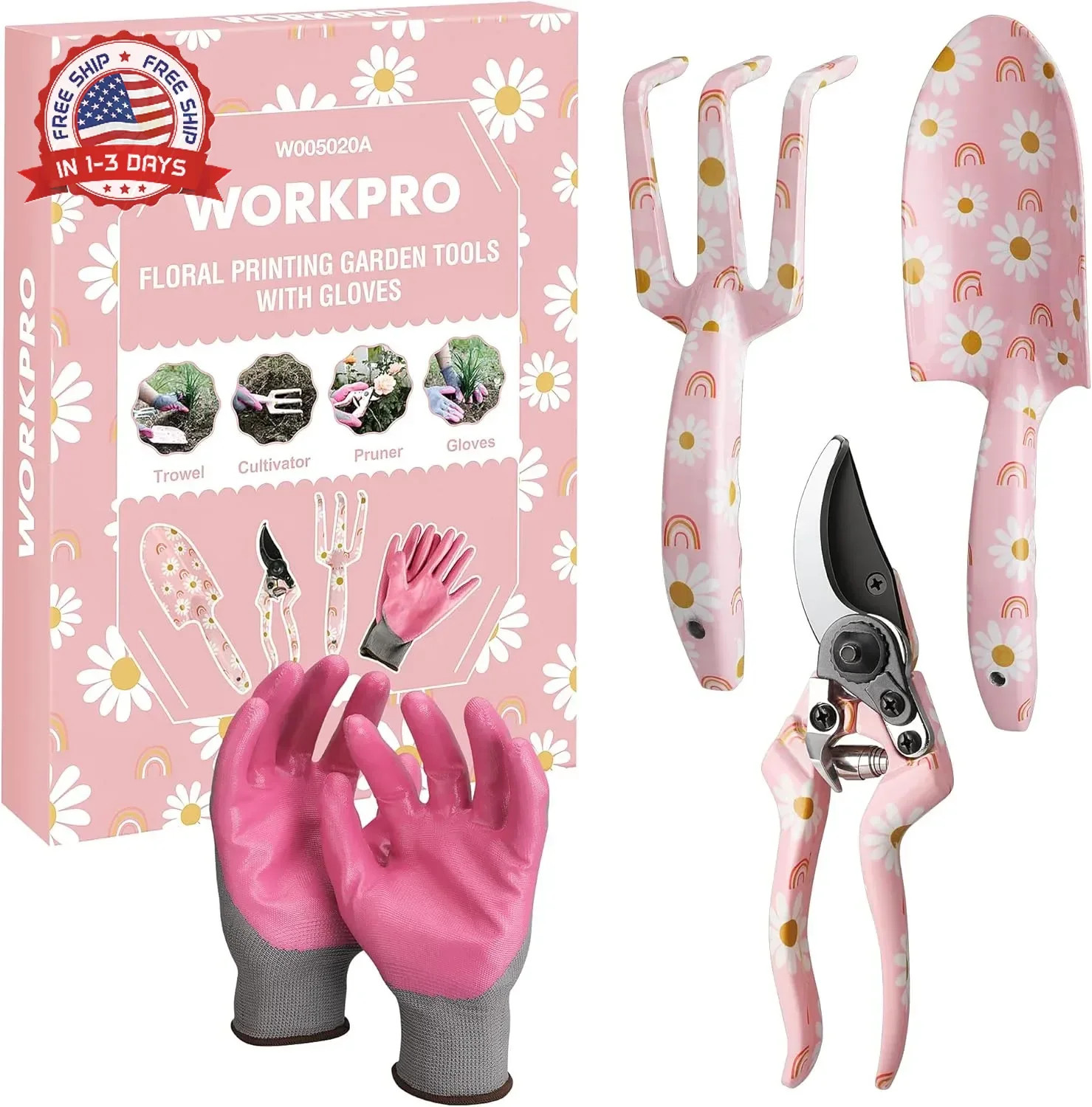 WORKPRO Aluminum Garden Tool Set, 4PCS Heavy Duty Gardening Tools with Box Inclu