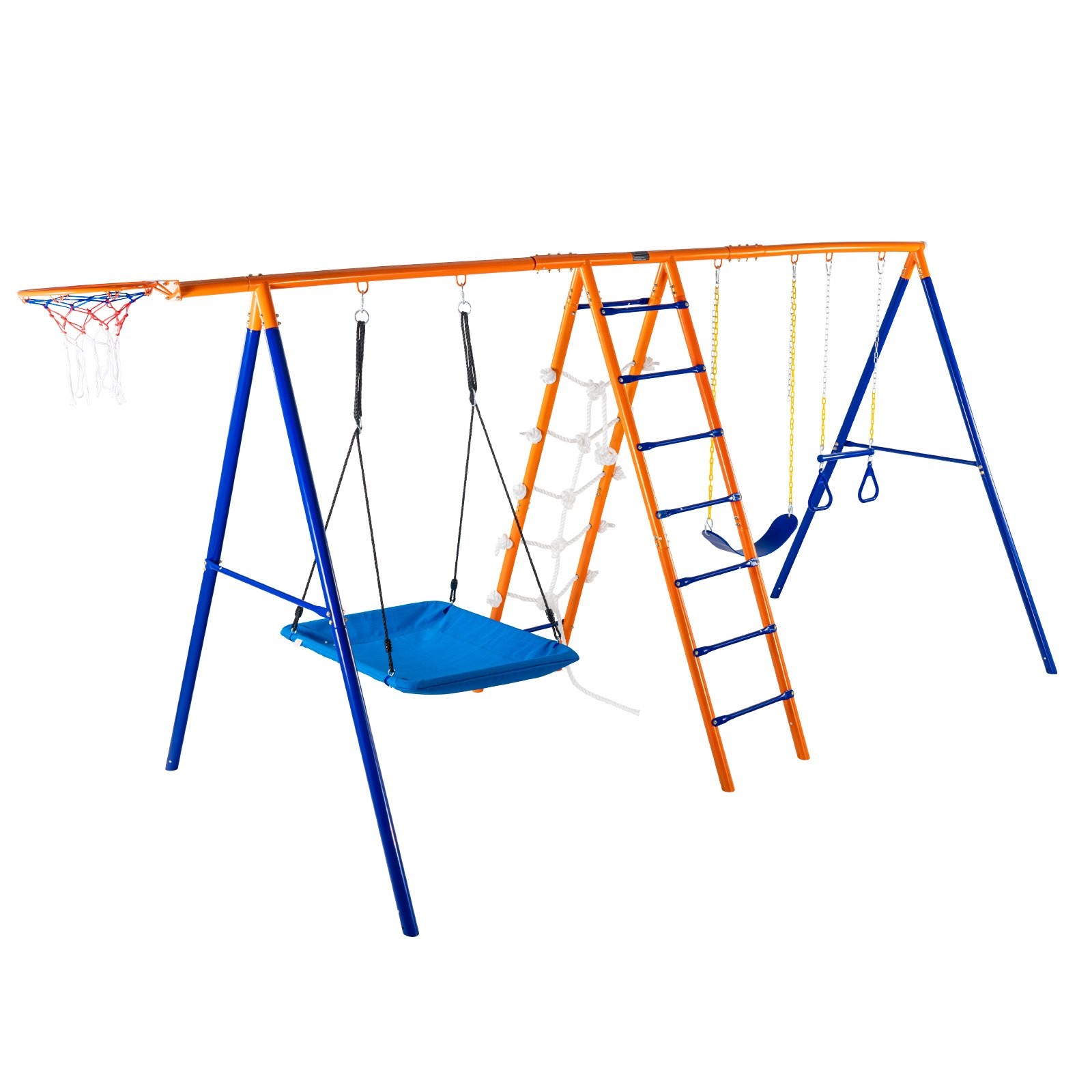 Swing Sets for Backyard,6 in 1 Swing Set with 2 Swings,Trapeze Bar,Climbing Ladd