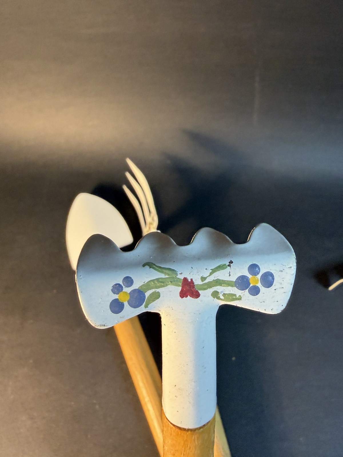 Kids Garden Tool Set Rake Spade Hoe 6” Long Decorative Metal & Wood