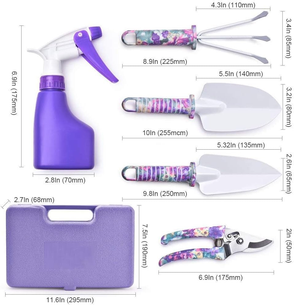 Gardening Tools,5 Pieces Garden Tools with Floral Print, Ergonomic Handle Trowel