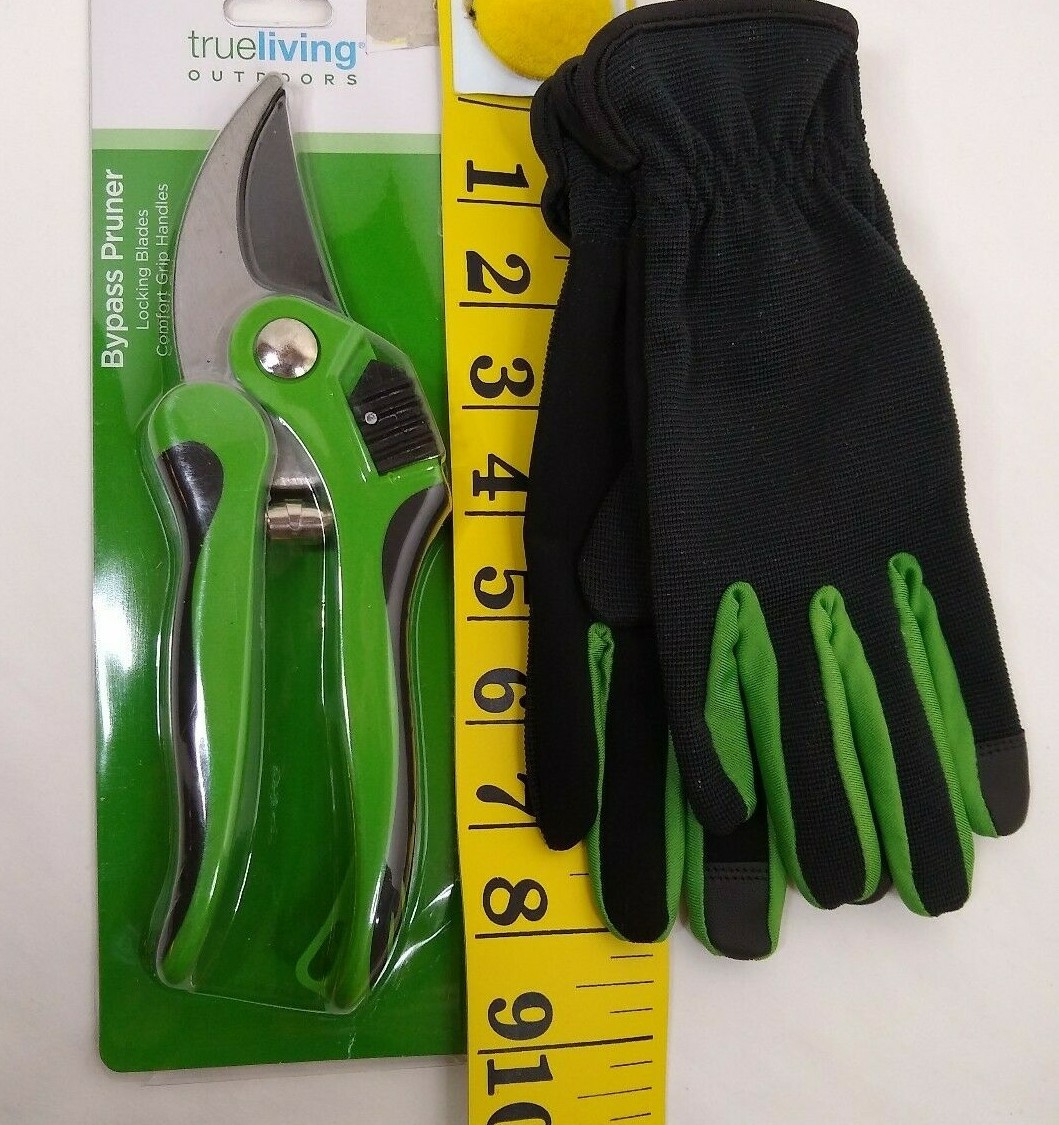 Gardening Gloves & Bypass Pruner Set True Living New