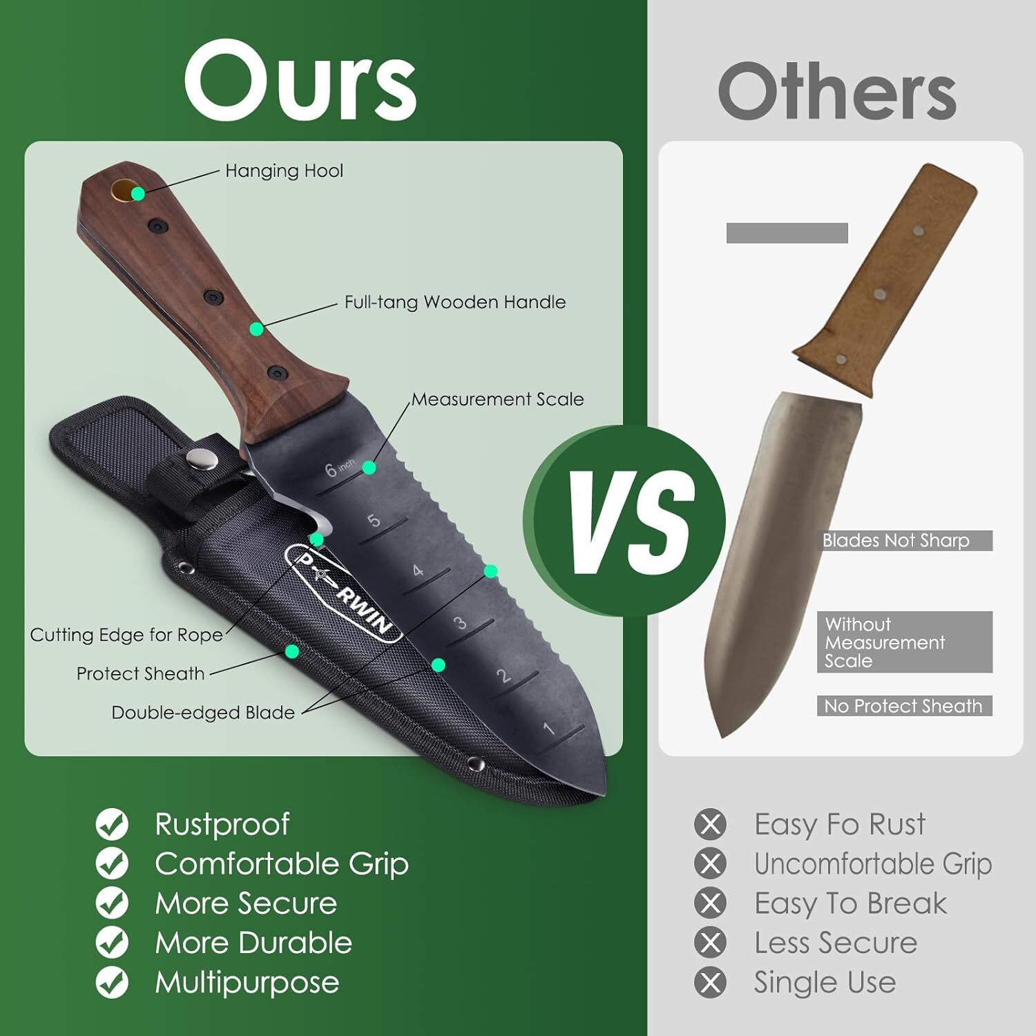 Hori Hori Garden Knife, Garden Tools with Sheath for Weeding,Planting,Digging, 7