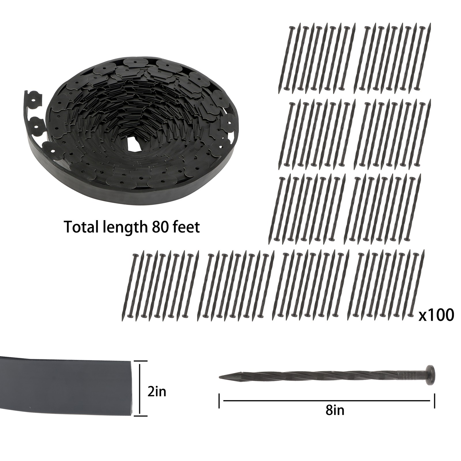2 Inch For Lawn Tall Garden Edging 80ft Landscape Edging with 100 Spikes New