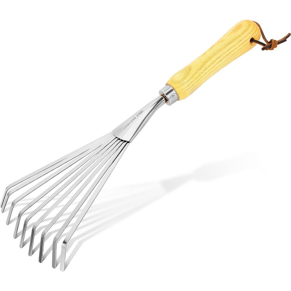 Hand Rakes, Garden Stainless Steel Hand Rake Soil Tiller with Ergonomic Handle,