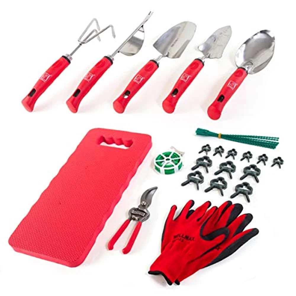 Garden Tools Set of 12 with Gardening Gloves, Pruning Shear and 7 Piece Stainles
