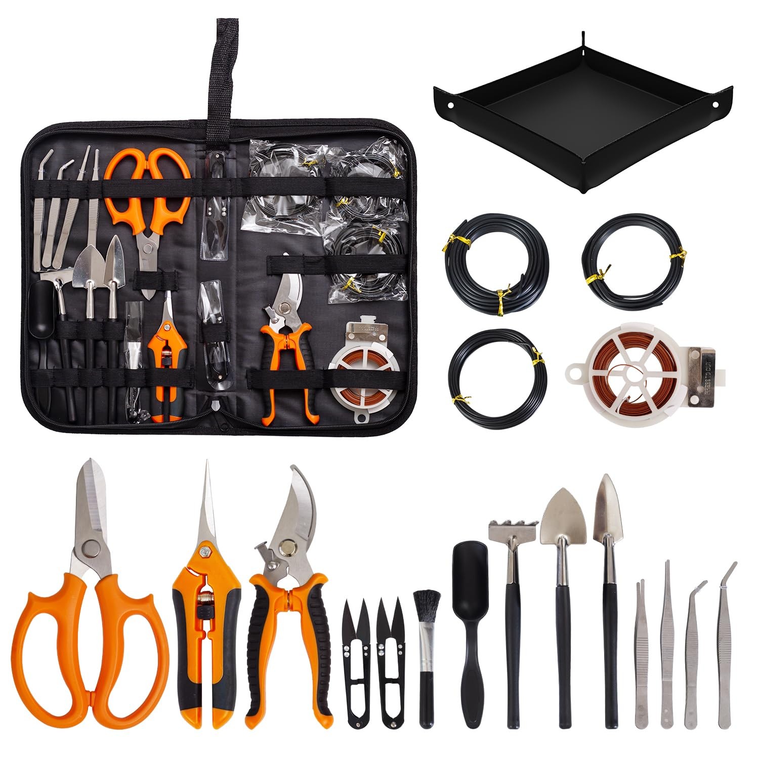 20 PCS Bonsai Tool Kit Garden Pruning Shears Wire Plant Mat Leather Bag