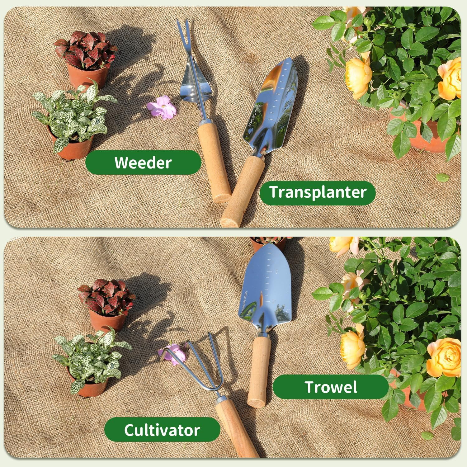Gardening Tools 10-Piece Heavy Duty Stainless Steel Hand Tools with Durable Gard