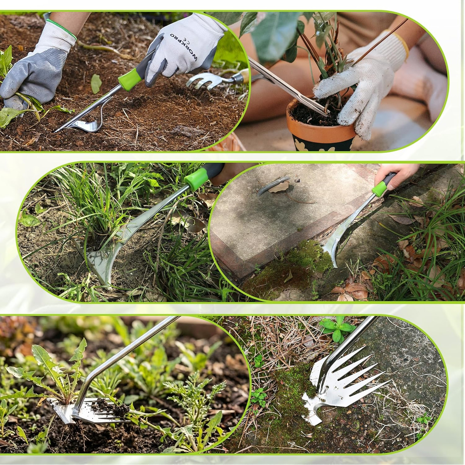 3-Piece Garden Weeding Tool Set Stainless Steel Ergonomic Handles for Lawn Yard