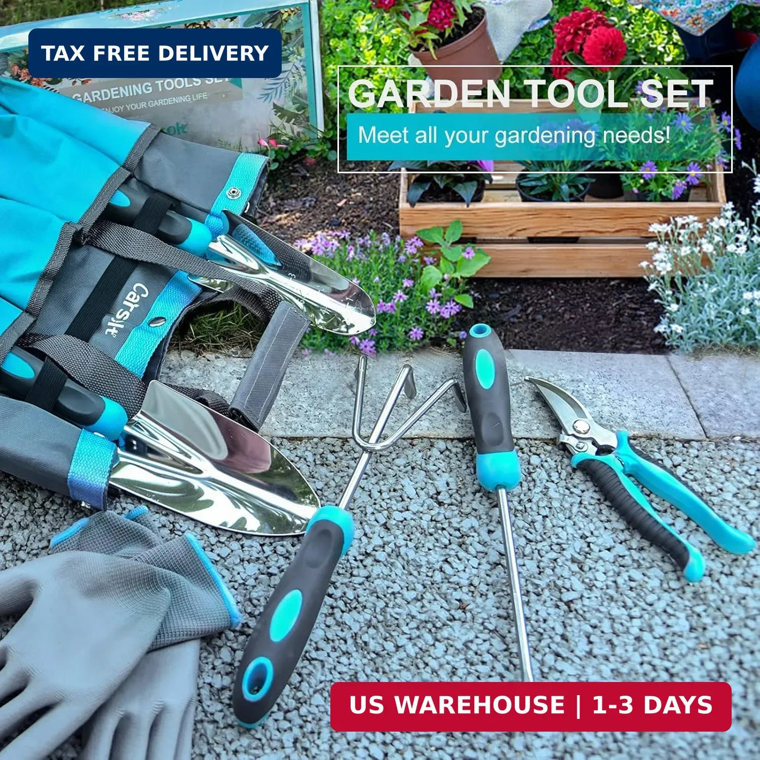 Carsolt 10Pc Stainless Steel Gardening Tools Set Ergonomic Handle Gift Box Women