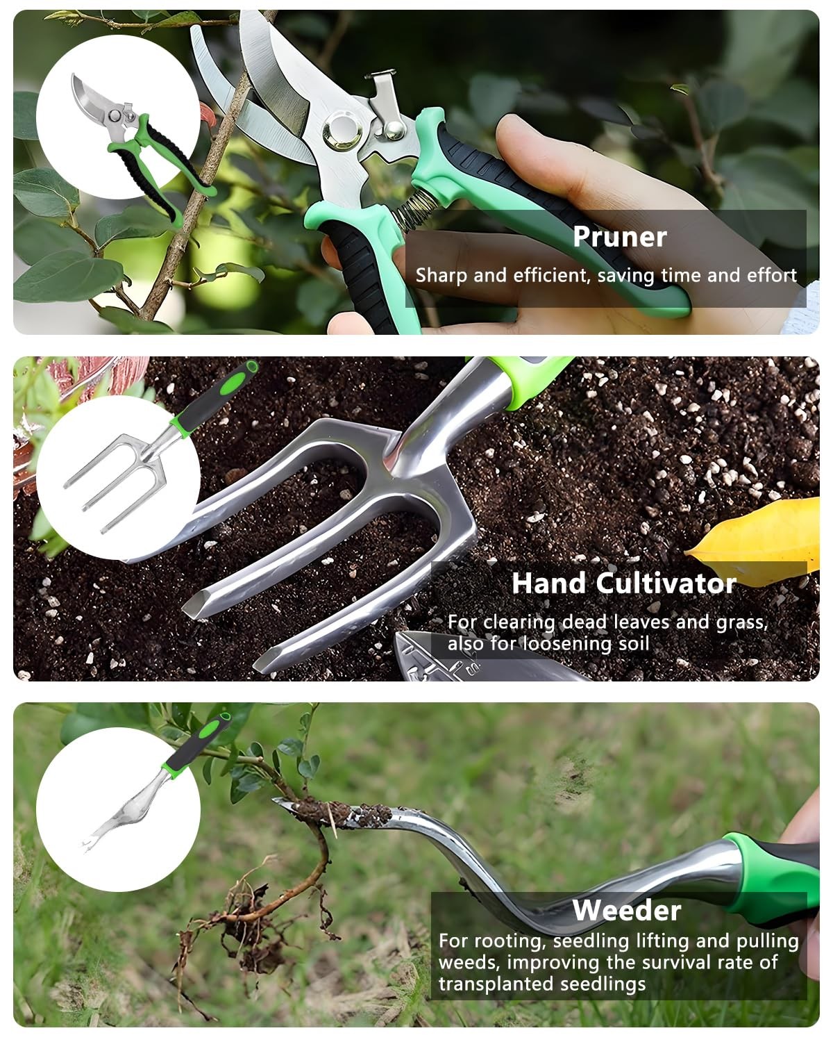 10Pcs Garden Tool Set, Heavy Duty Gardening Tools with Non-Slip Rubber Grip, …