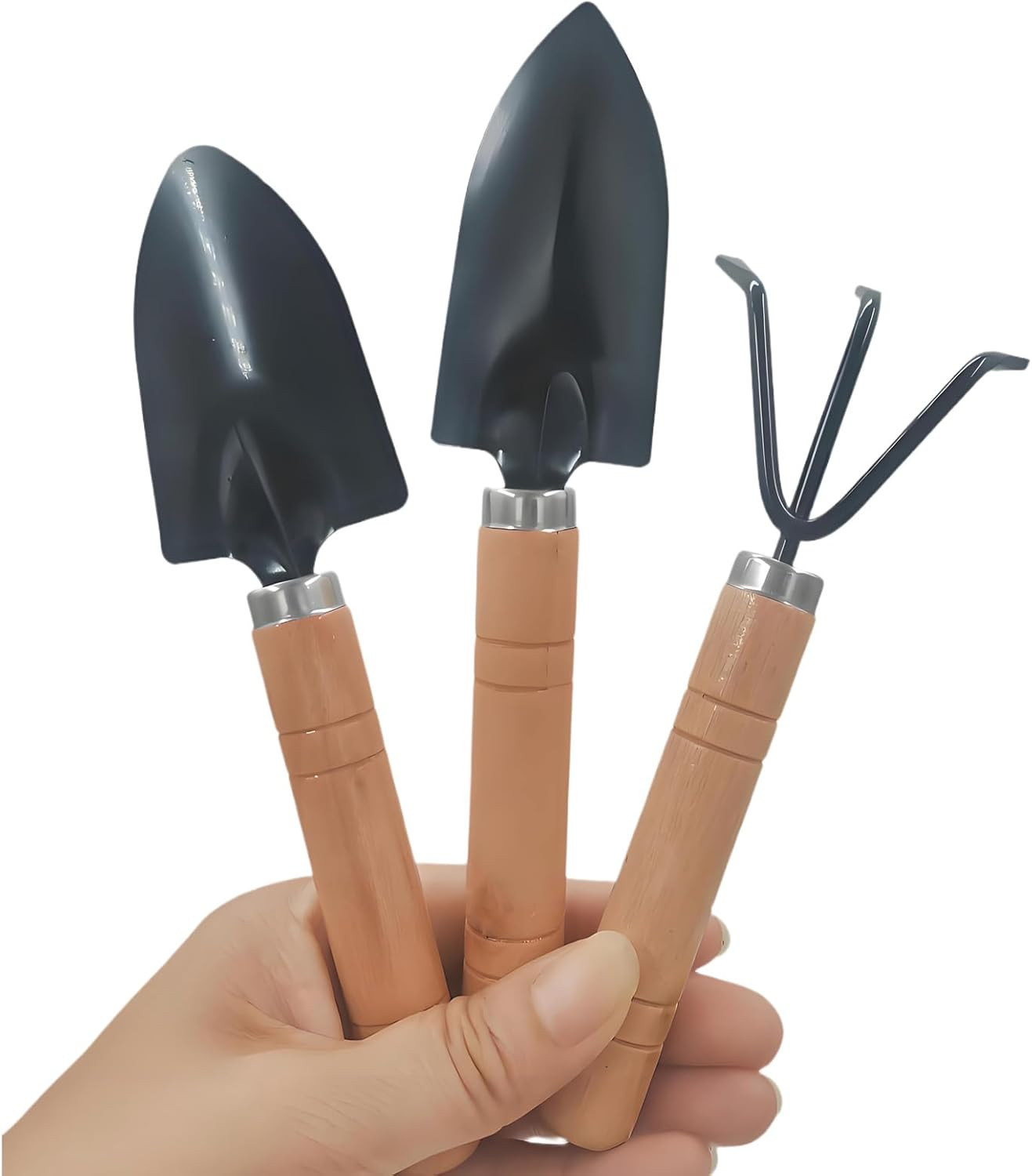 3 Pcs Mini Garden Tools Set Small Tiny Shovel Trowel and Hand Rake with Solid Wo