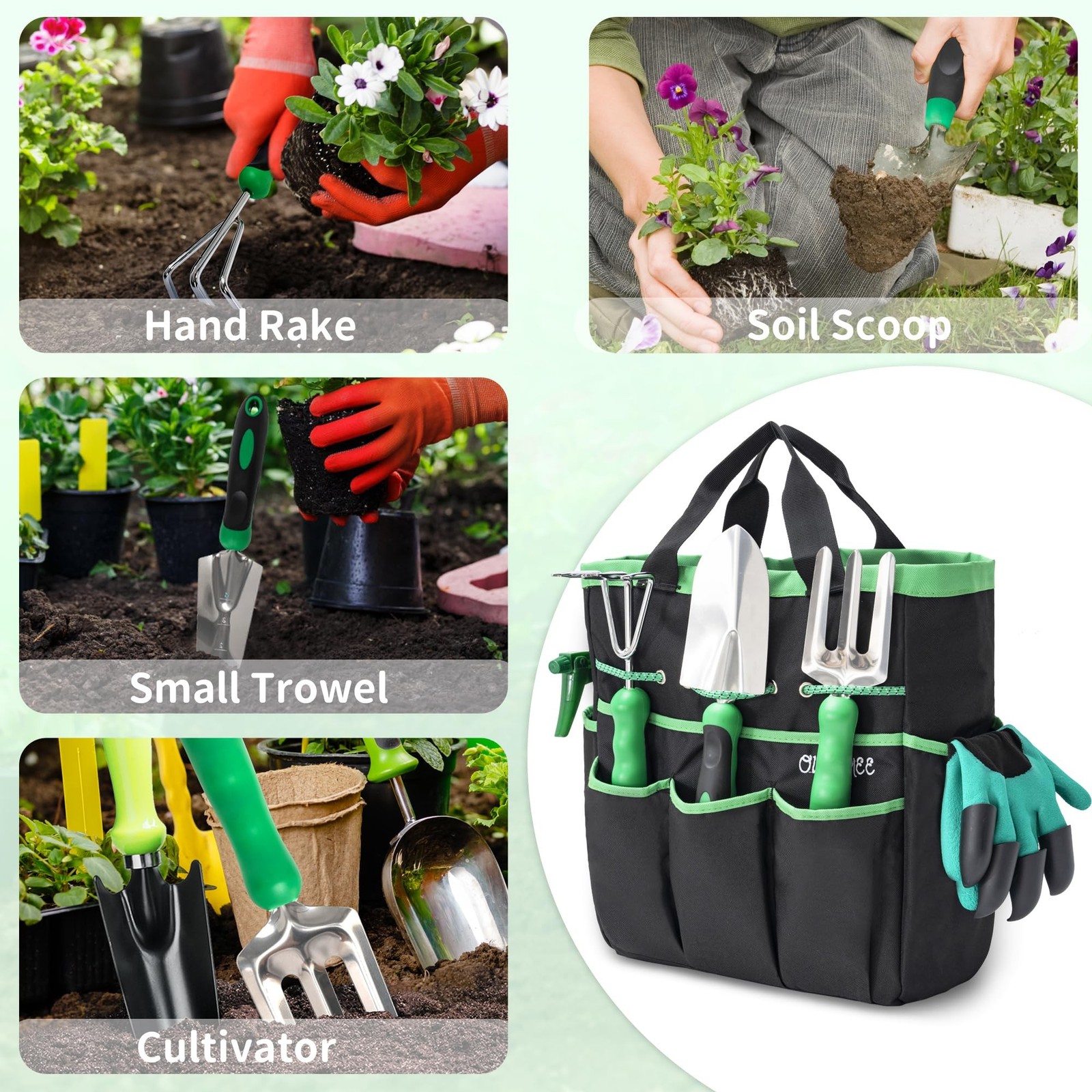 Garden Tool Set with Bag and Gloves, Heavy Duty Stainless Steel Gardening Too…