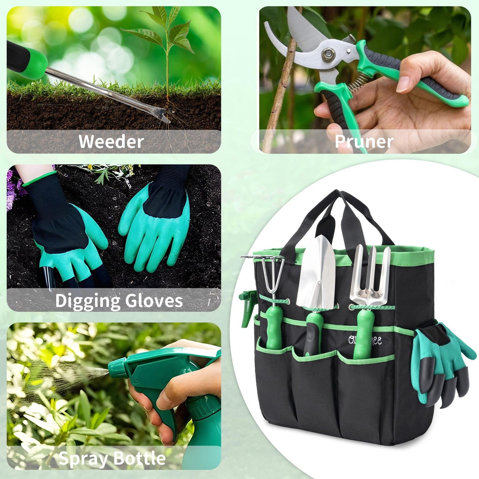 Garden Tool Set with Bag and Gloves, Heavy Duty Stainless Steel Gardening Too…