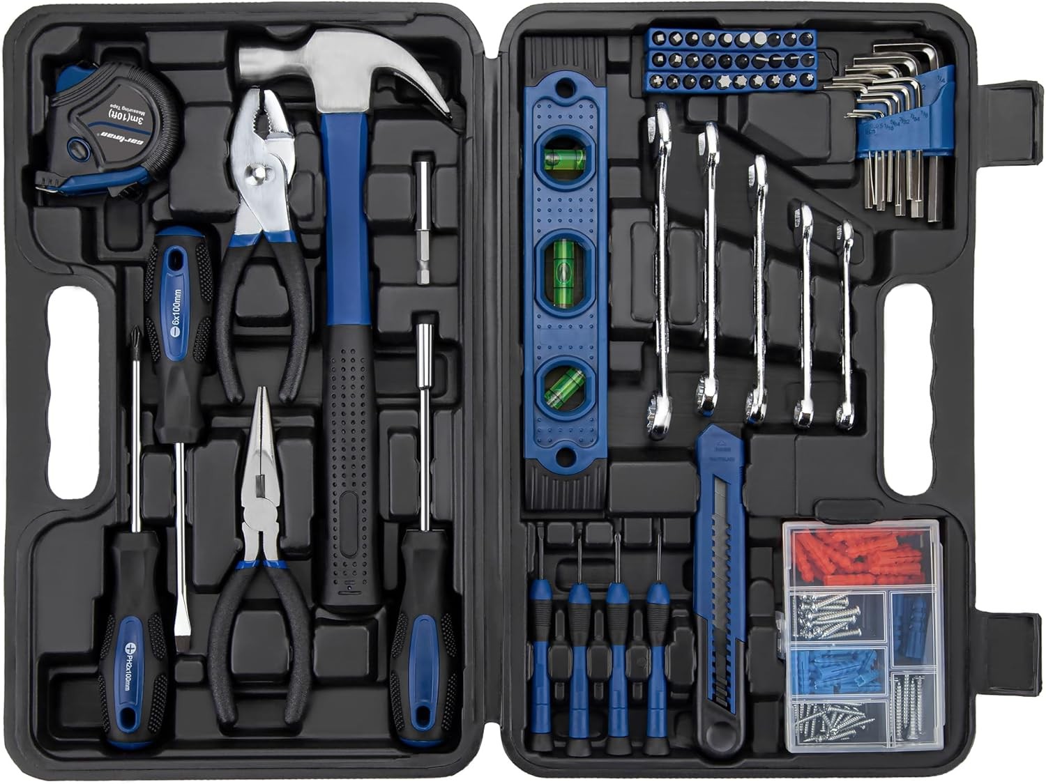 152Pcs Blue Household Hand Tool Set Portable Storage Box For Home Repair