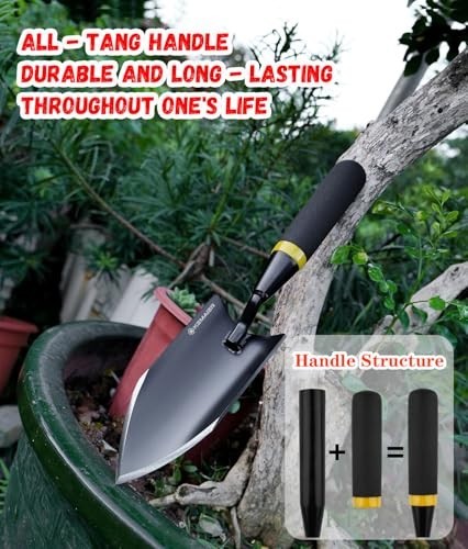 Gardening Hand Trowel Carbon Steel 6.3 Inch Ergonomic Rubberized Handle Digging