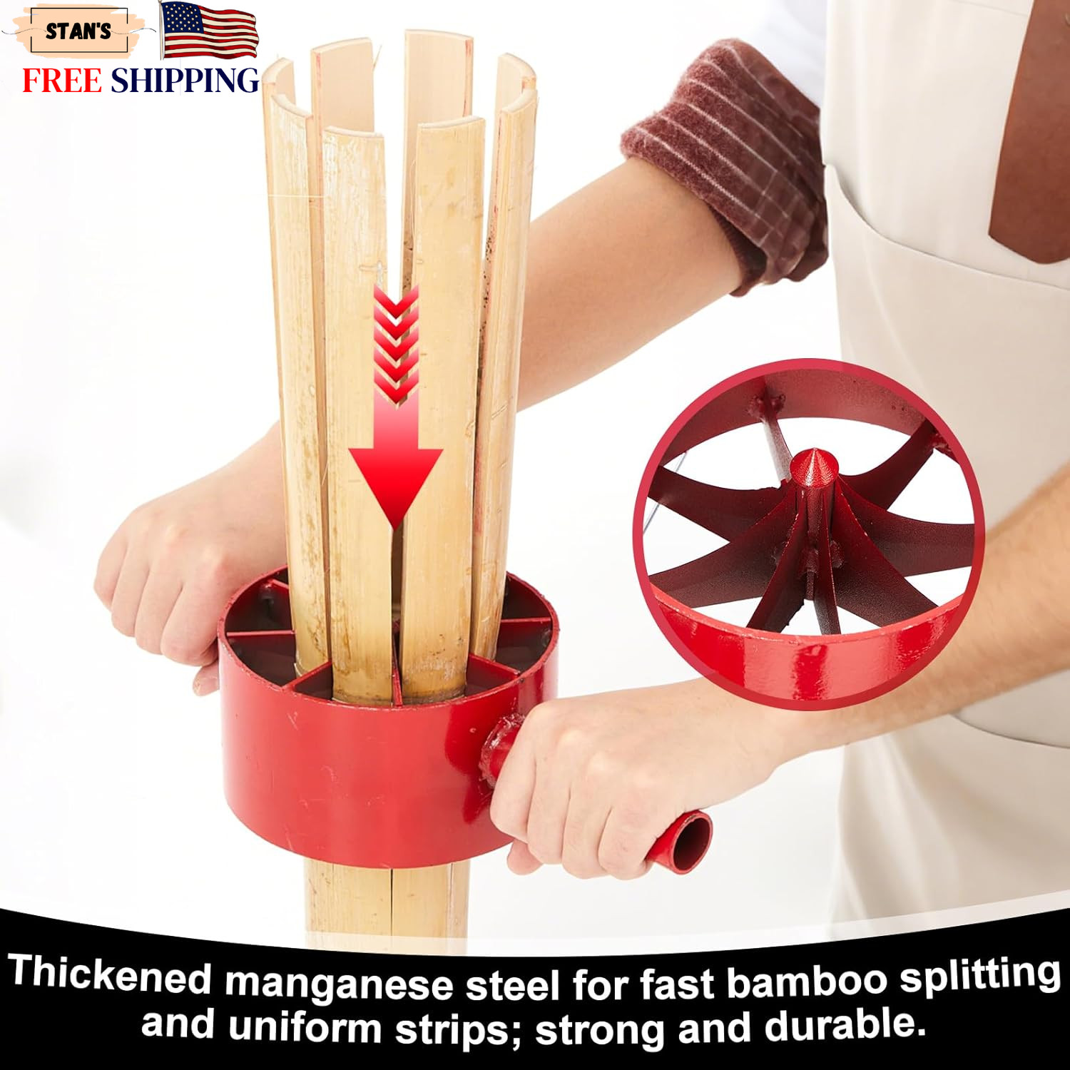 8 Cut Bamboo Splitter 5.5 Inch Bamboo Split Steel Manual Dividing Splitting Tool