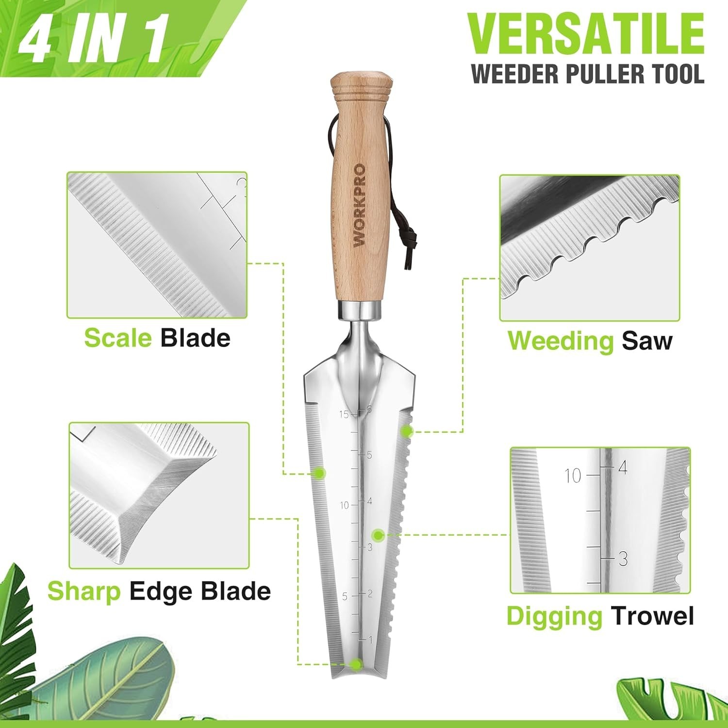 WORKPRO Garden Trowel with Wood Handle, Stainless Steel Narrow Hand