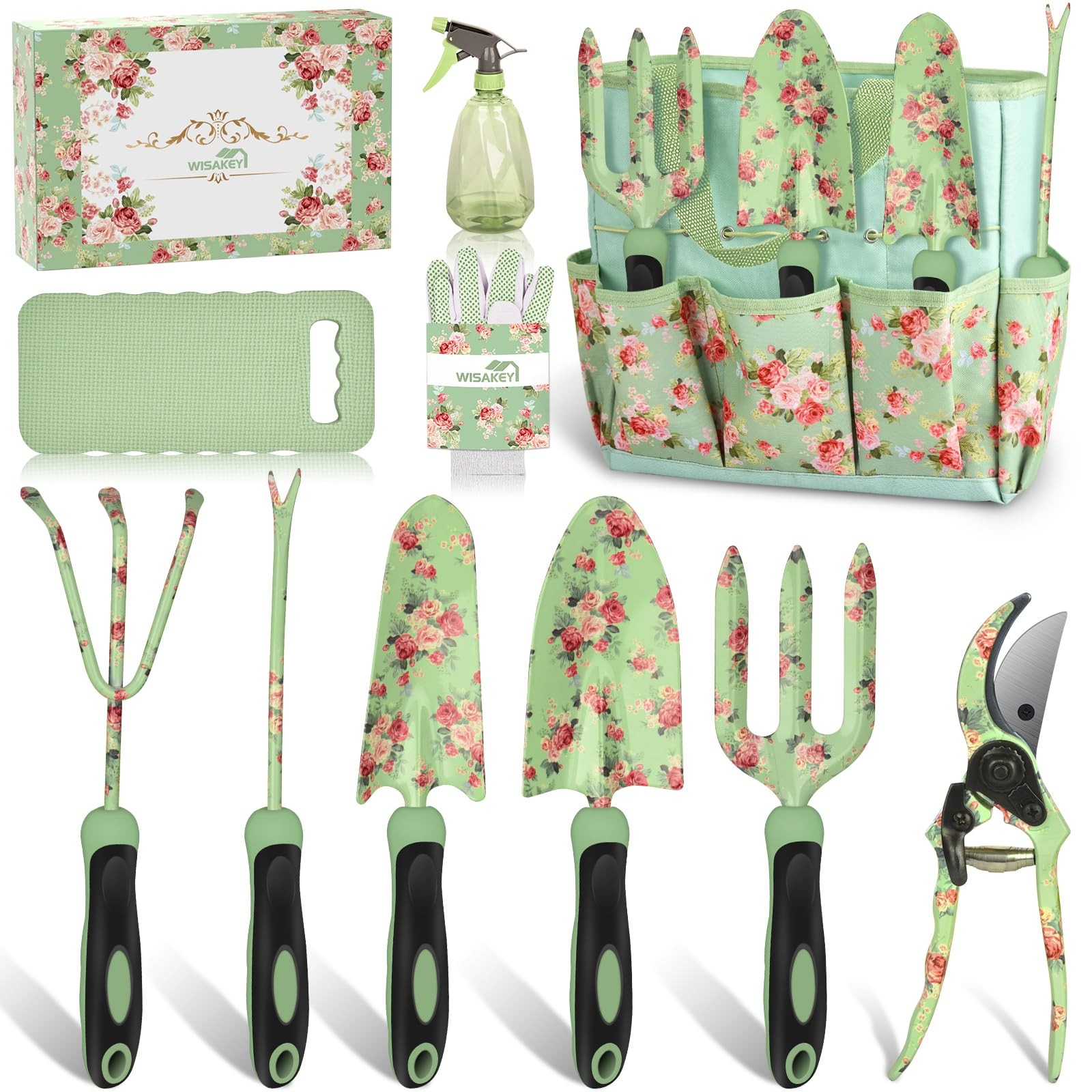 Gardening Tools, WisaKey 10 Piece Heavy Duty Garden Tools Set with Handle, Du…