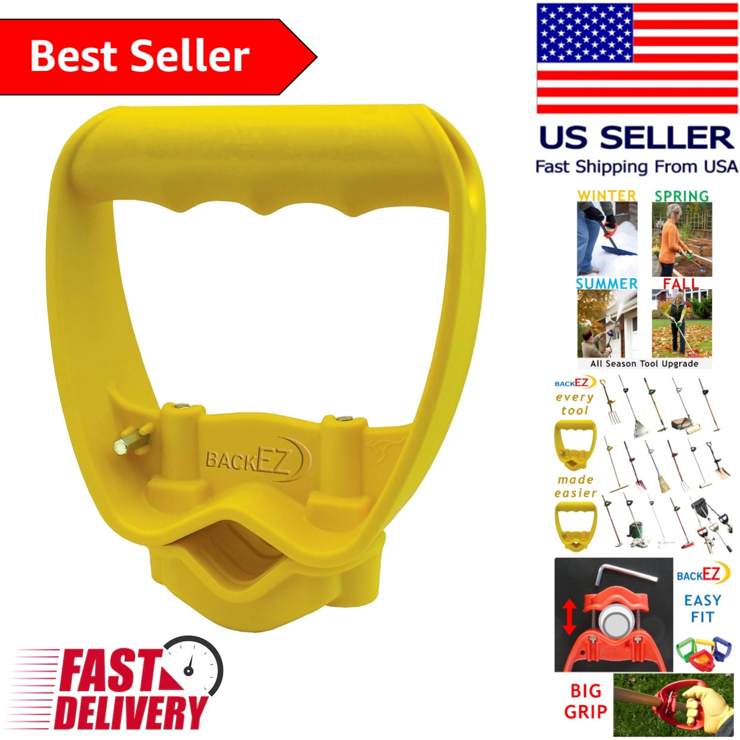 Ergonomic Back-Saving Tool Handle for Shovels & Rakes – Easy Attach in Yellow