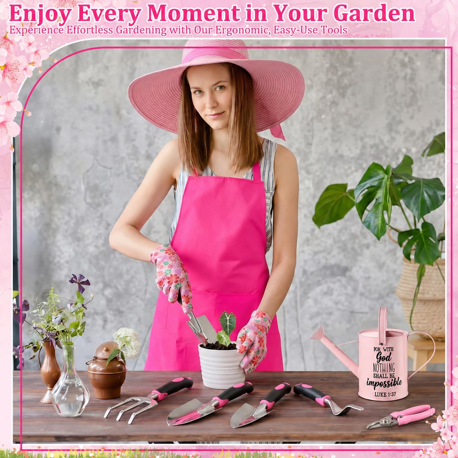9 Pcs Watering Can Garden Tools Kit with Bible Verse Christian Gardening Gift…