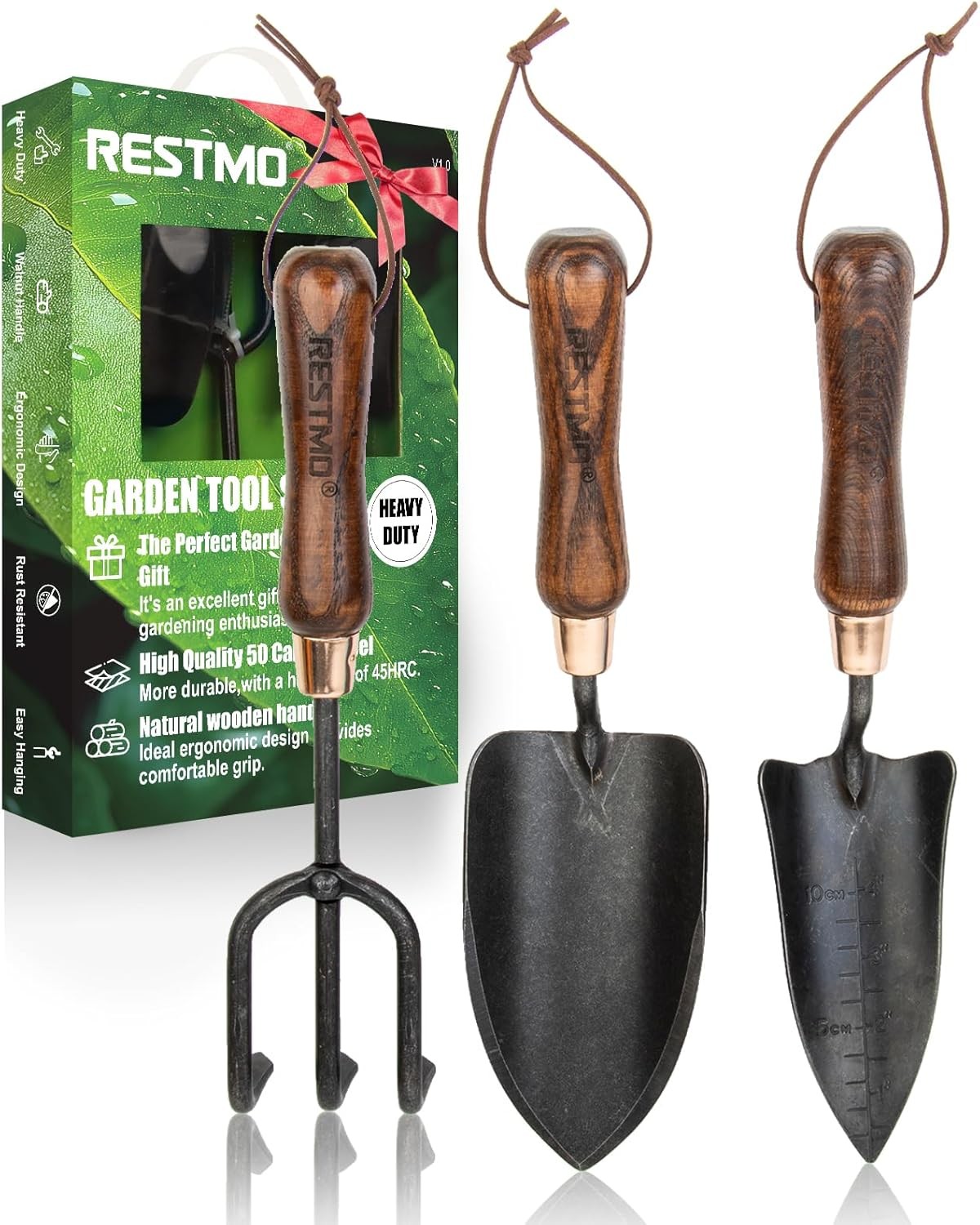 3PCS Garden Tool Set Trowel Transplanter Cultivator Carbon Steel Kit