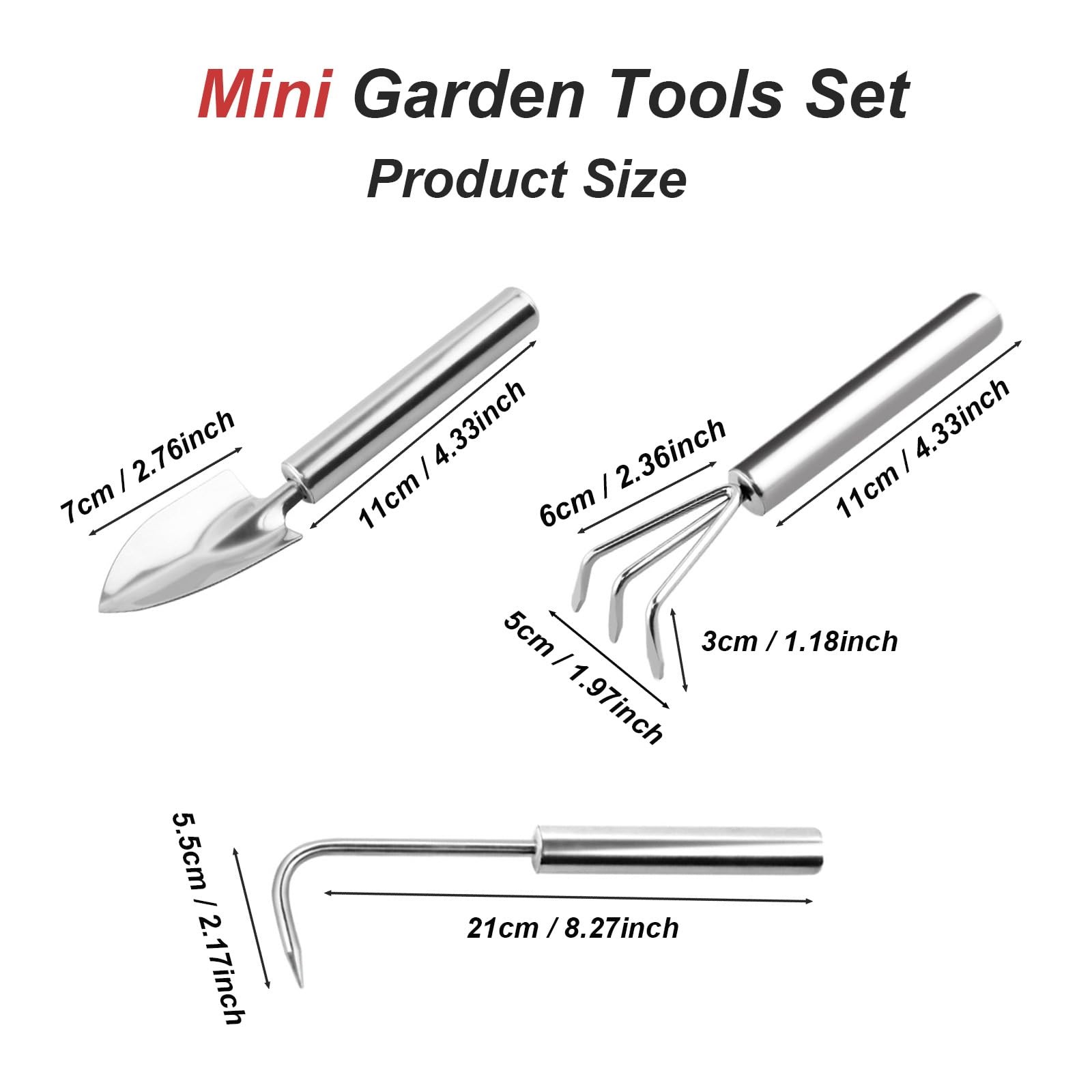 3 Pcs Stainless Steel Mini Garden Tools Set Small Tiny Shovel Trowel Root Ext…