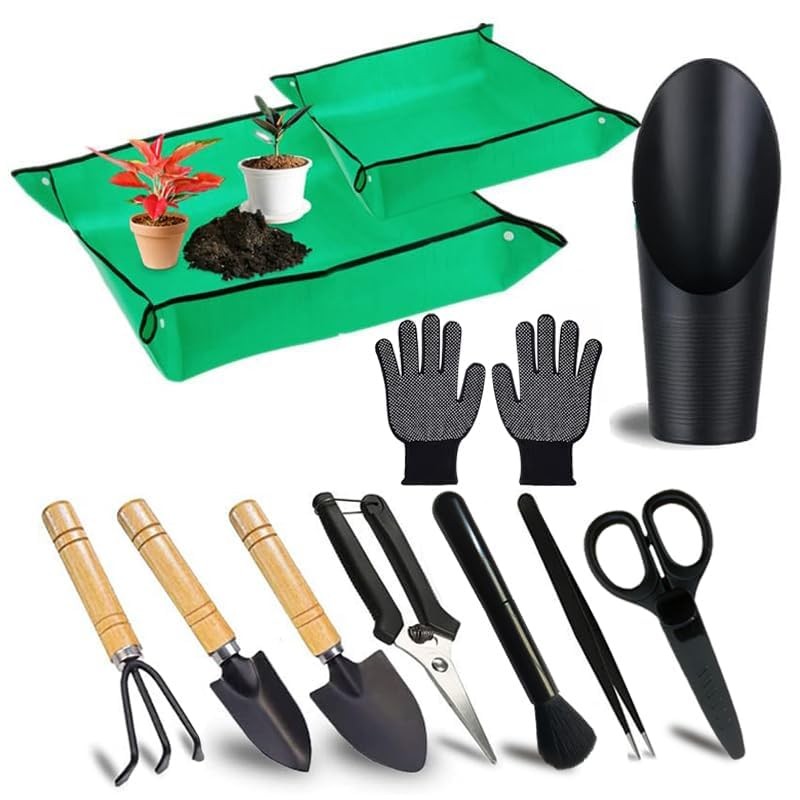 Waterproof Plant Repotting Mat Set, 2 PCS Indoor Potting Mats, 12 PCS Tools