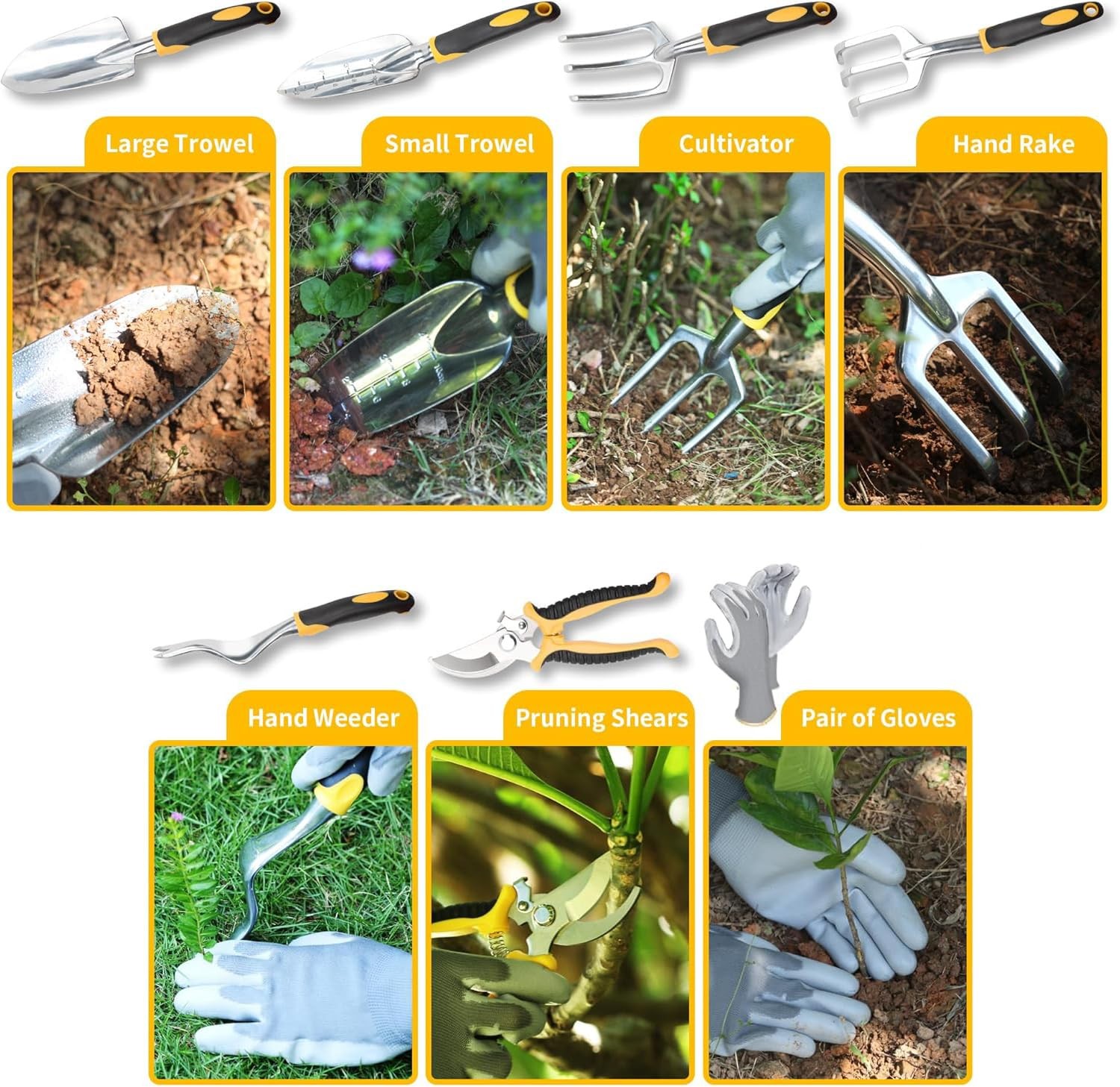Garden Tools, 8 Piece Heavy Duty Gardening Tools Set with Non-Slip Rubber Gri…