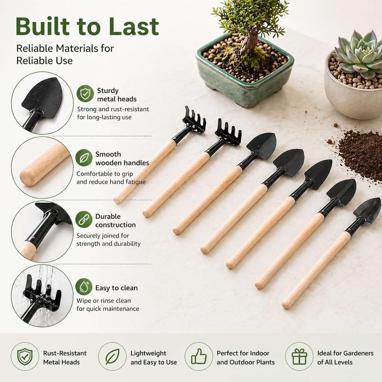 8 Sets Mini Gardening Tools with Metal Rake Trowel and Shovel – Succulent Pot…
