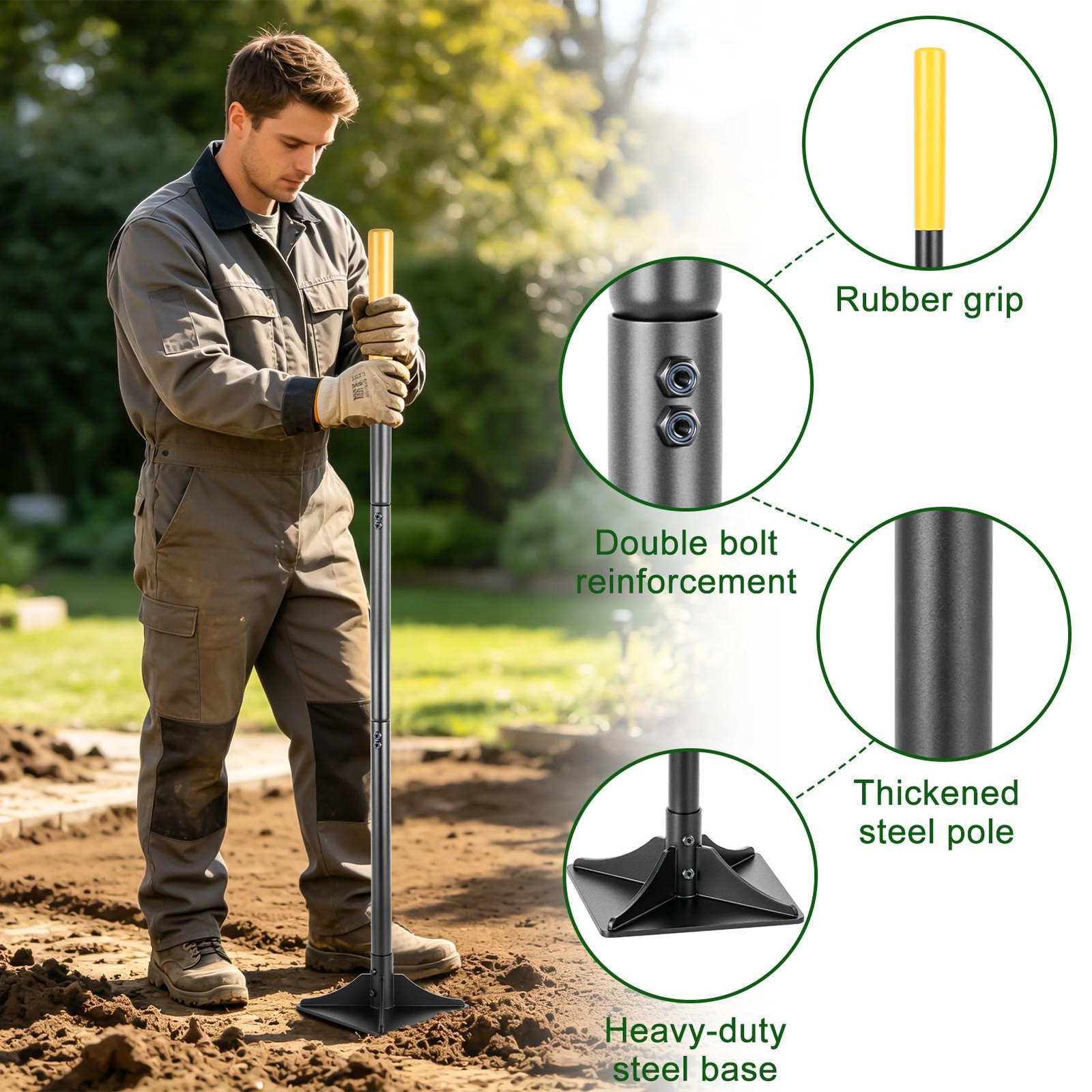 8×8 Inch Steel Ground Tamper 47″ Heavy Duty Hand for Yard and Blacktop Repair