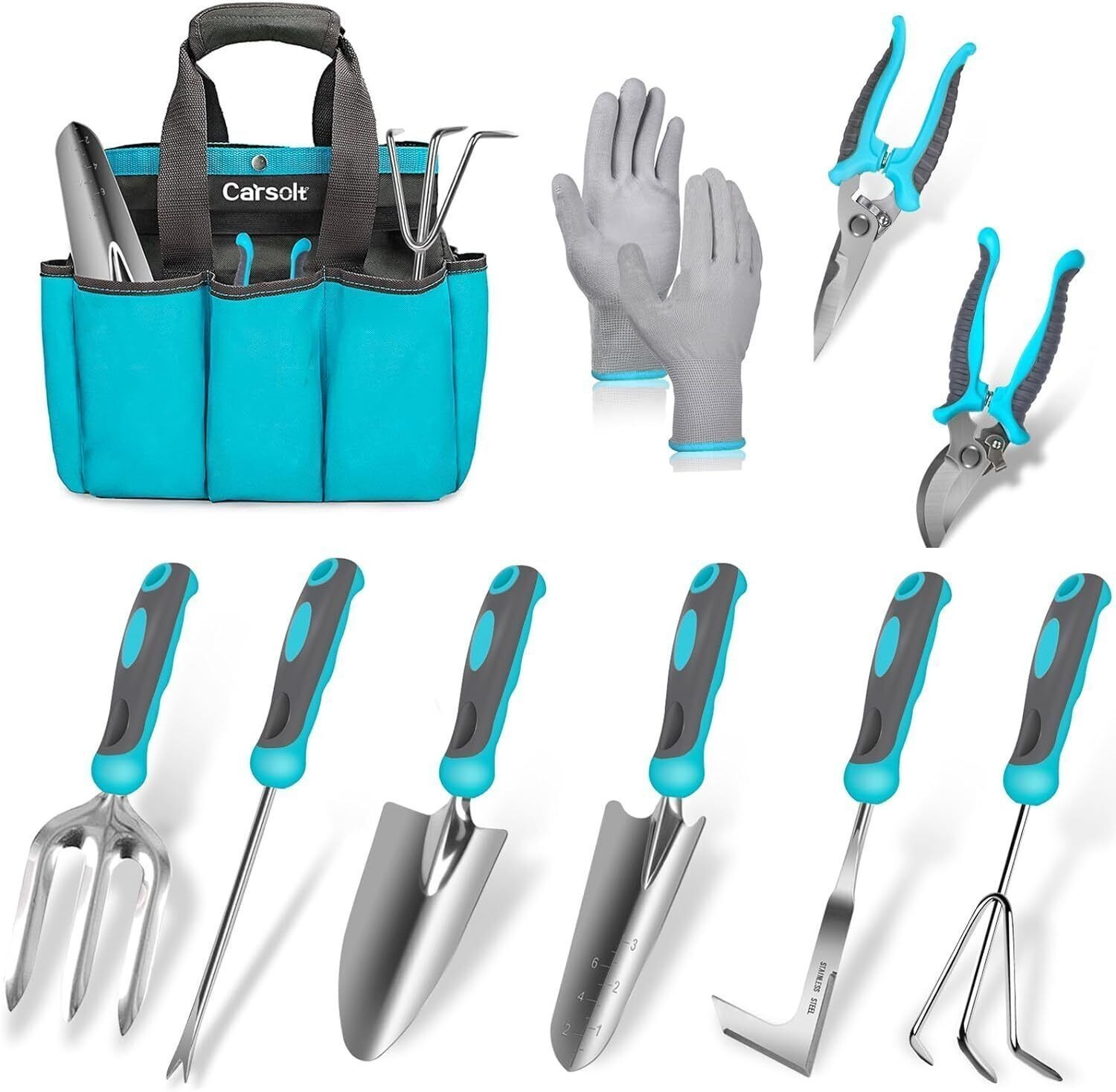10 Pcs Gardening Tool Heavy Duty Stainless Steel W/ Rubber Handle Planting Kit