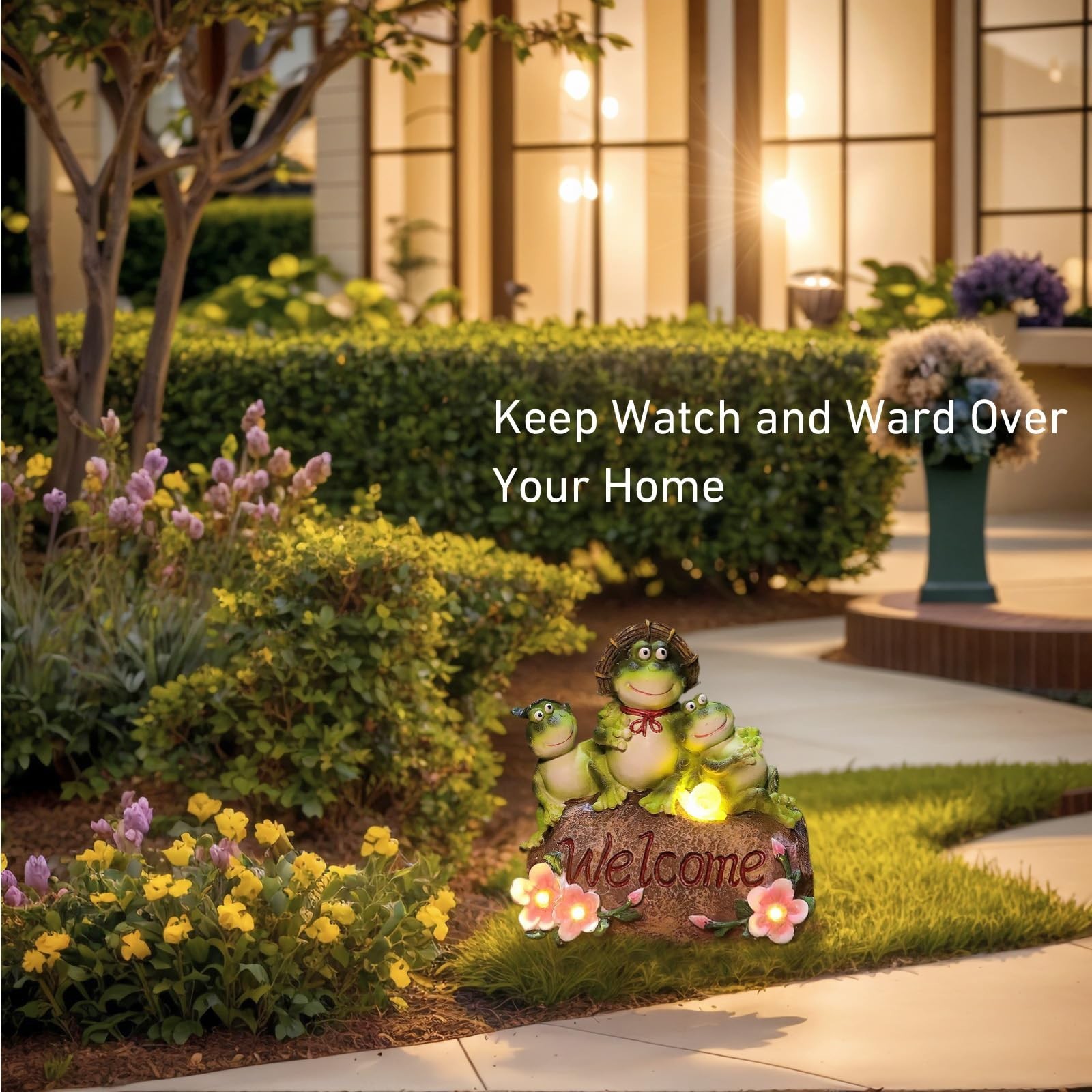 Funny Frog Statues for Garden – 7” Mom & Babys Solar Frog Garden Decor Frog …