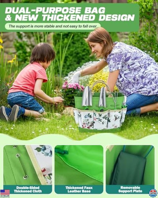 8-in-1 Heavy Duty Garden Tools Set, Stainless Steel Ergonomic Kit with Bag