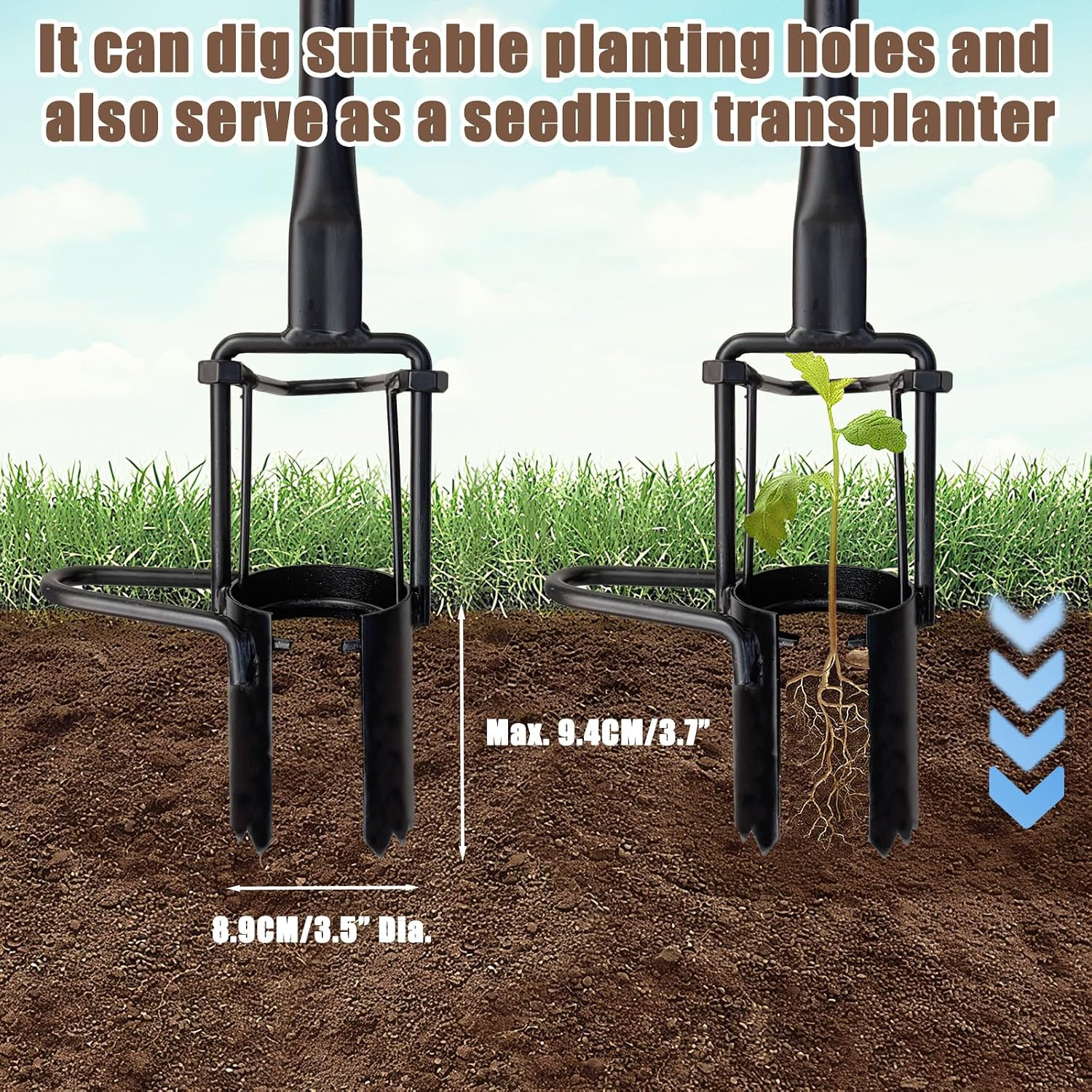 Bulb Planter Tool Long Handle,Soil Sampler Lawn Aerator with Soft Grip,Serrated