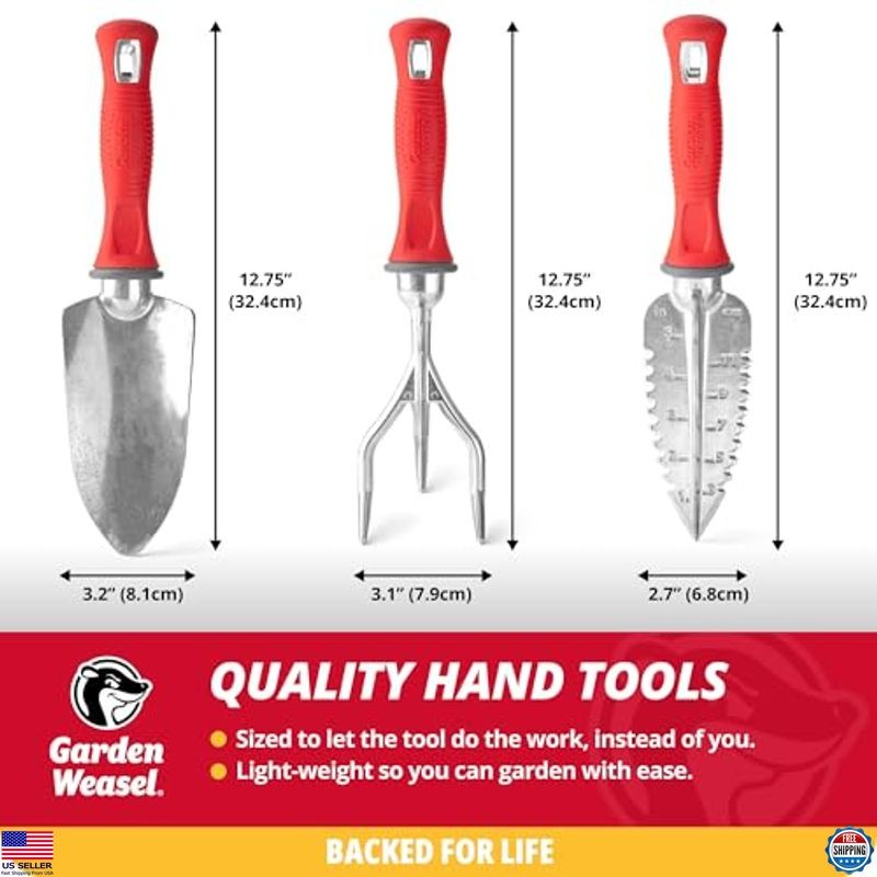 3-Piece Garden Hand Tool Set – Trowel, Transplanter, Cultivator for Digging