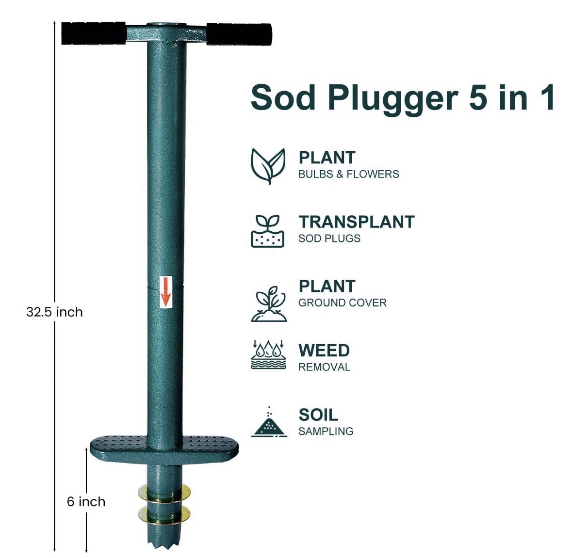 Rondauno Sod Plugger Bulb Planter Planting Tool, Easy to Assemble Garden New