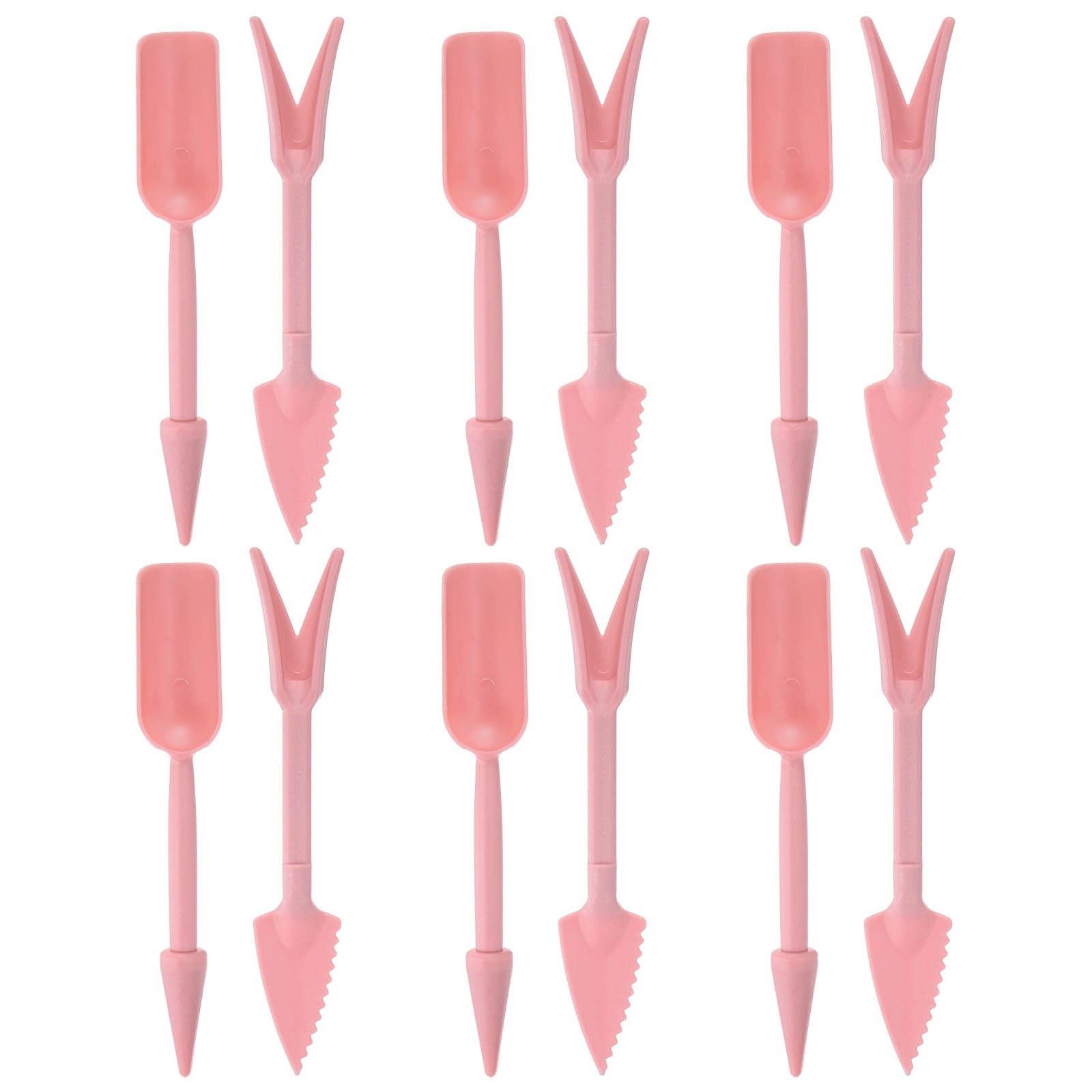 6-Set Mini Gardening Tools, Plastic 2-in-1 Garden Hand Tools Set [Pink]