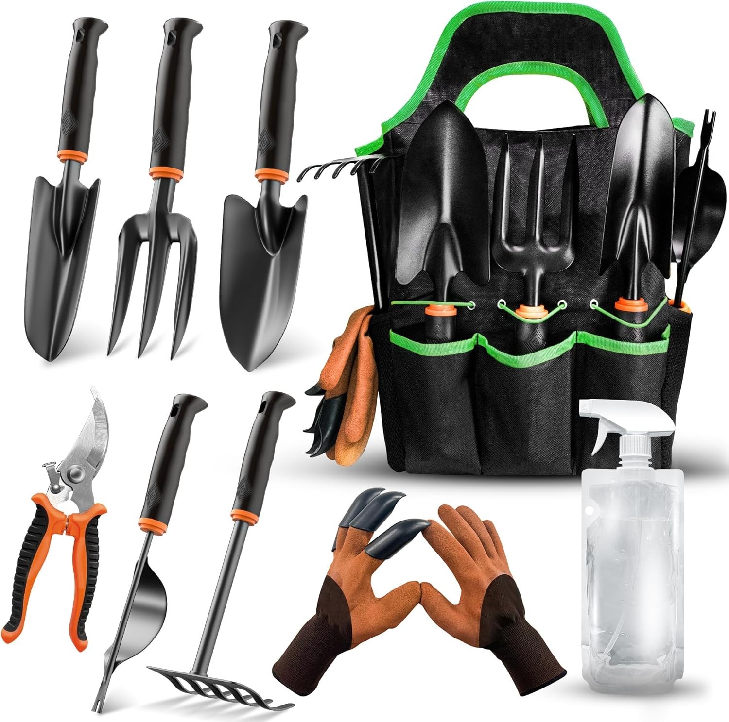 10pc Garden Hand Tools – Gardening Heavy Duty Gloves/Rake/Shears/Weeder/Bag