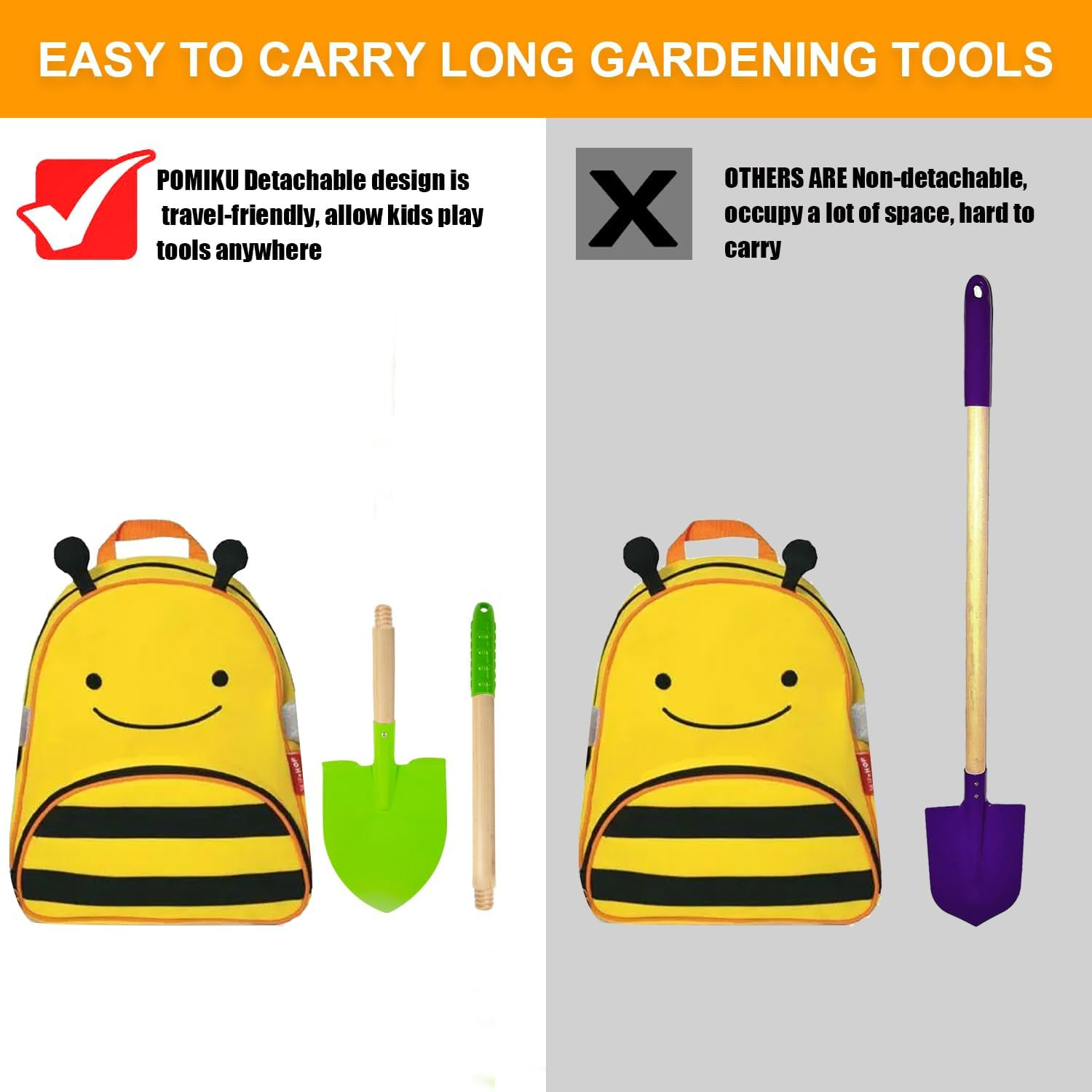 Kids Shovel, Rake for Leaves, Spade, Hoe and Broom, 5Pcs Kids Garden Tools, Gard