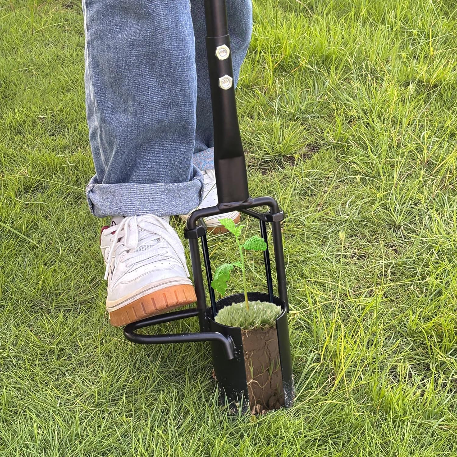 Bulb Planter Tool Long Handle,Soil Sampler Lawn Aerator with Soft Grip,Serrated