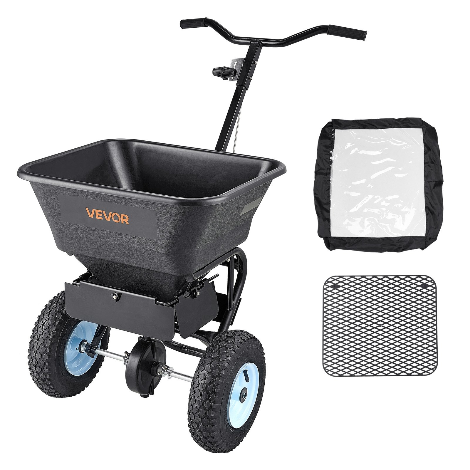 Lawn Spreader, 100LBS Capacity, Walk-Behind Push Spreader, 0-9.8ft Spreading Wid