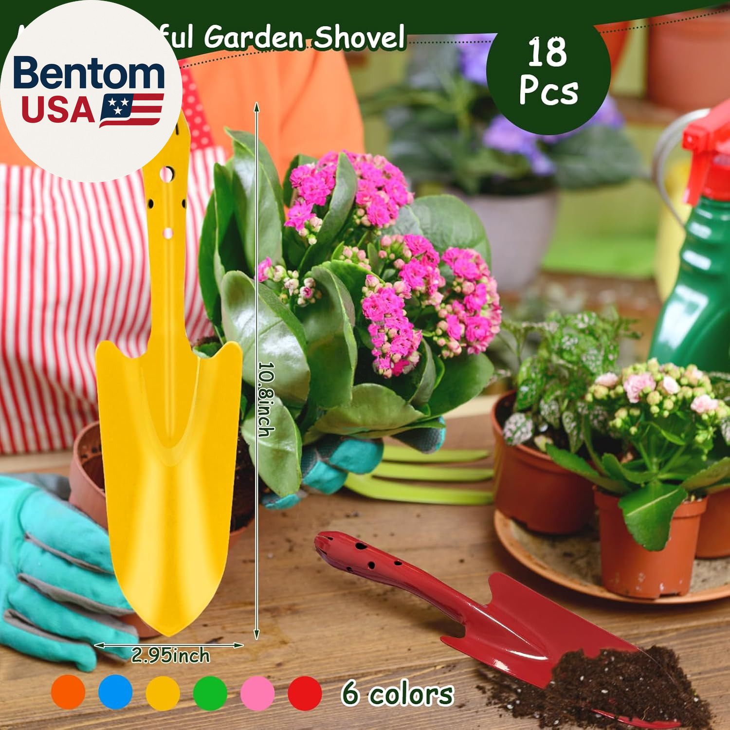 18 Pcs Colorful Garden Shovels Small Metal Hand Trowel Set for Gardening Teens A